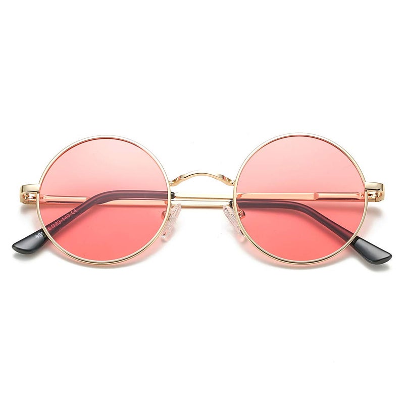 COASION Retro Small Round Polarized Sunglasses for Women Men Circle UV400 Sun Glasses (Gold Frame/Clear Pink Lens) - Image 1